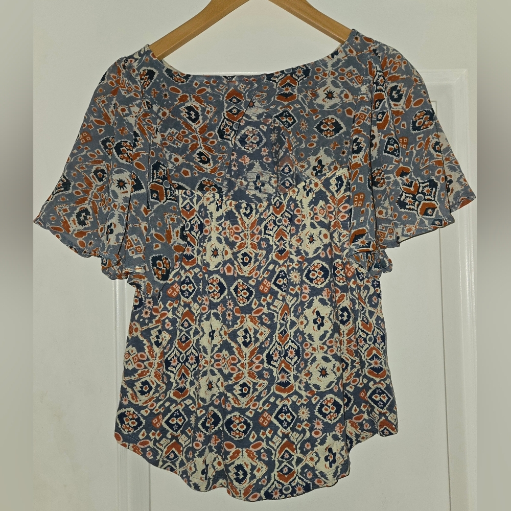 Lucky Brand Women's Multicolor Patterned Baby Doll Top S